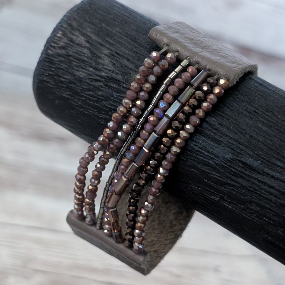Brown Bracelet with Brown Lightly Iridescent Beads - Fair Condition
